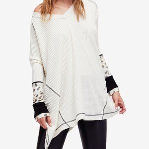 Free People Size Large Lovin Leopard Oversized Waffle Thermal Top